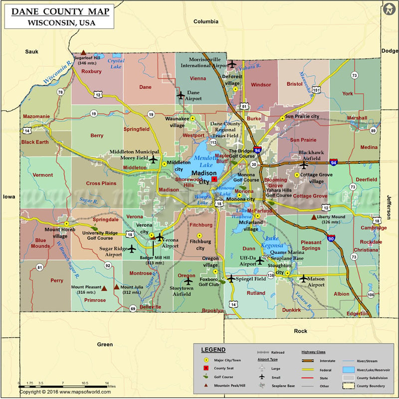 Dane County Map, Wisconsin