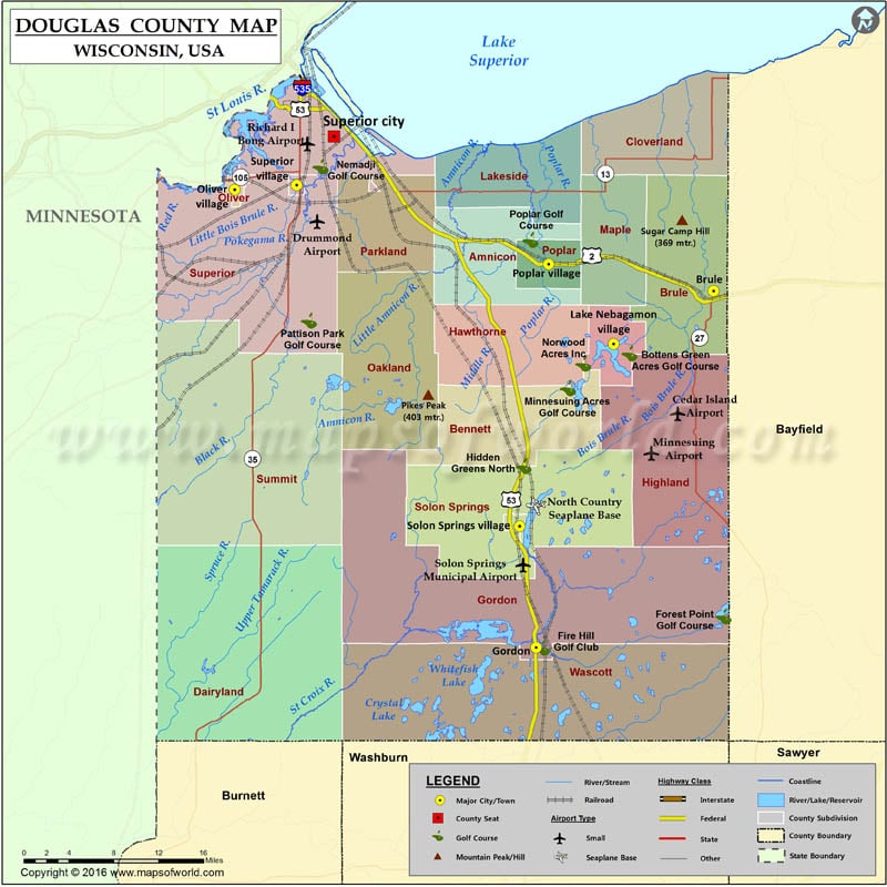 Douglas County Map, Wisconsin