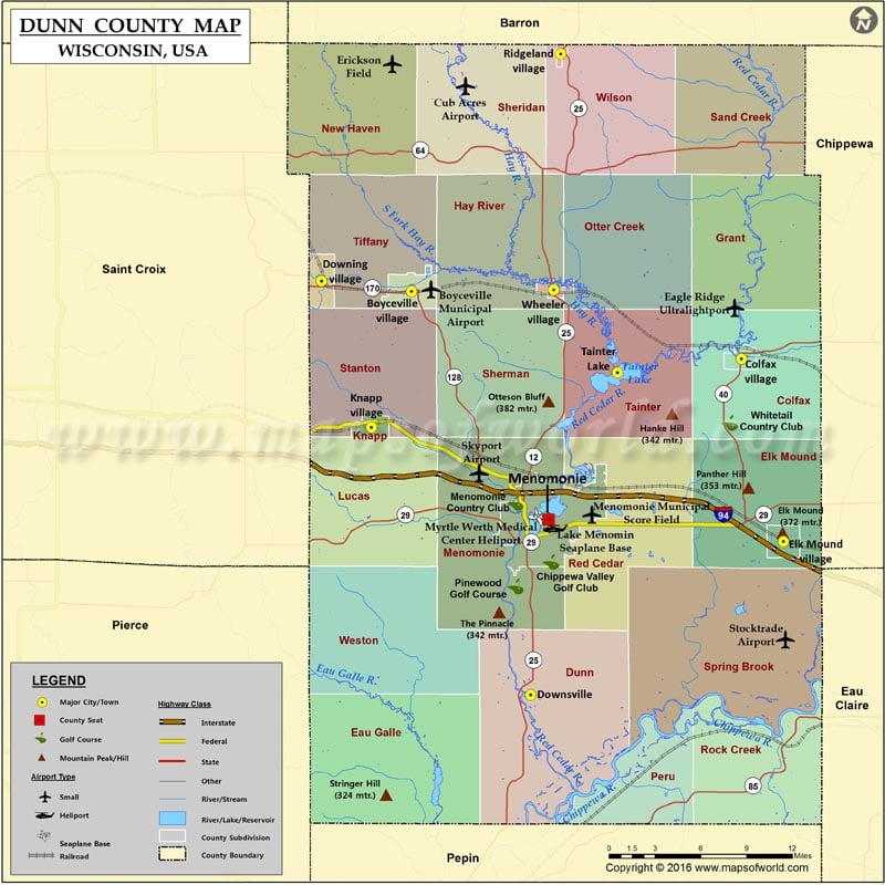 Dunn County Map, Wisconsin