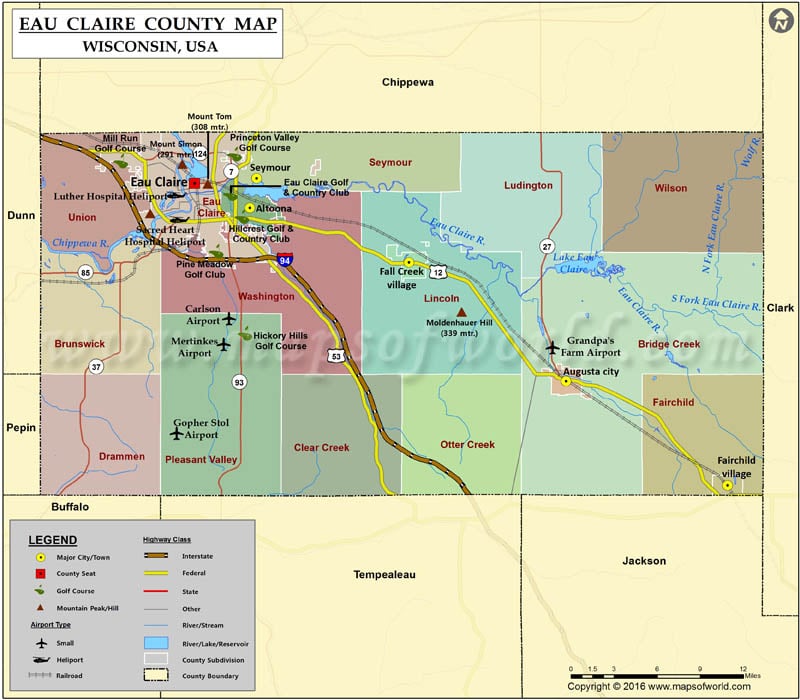 Eau Claire County Map, Wisconsin