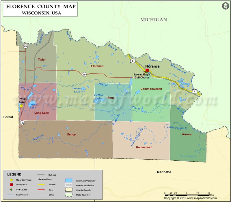 Florence County Map, Wisconsin