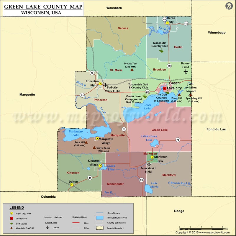 Green Lake County Map, Wisconsin