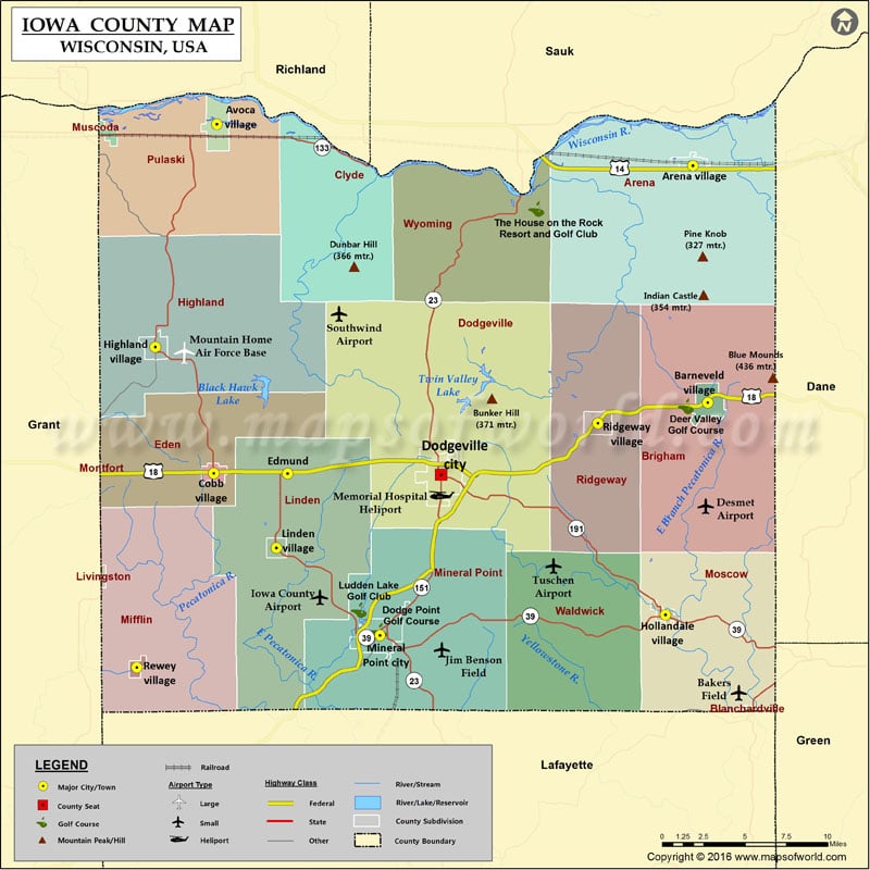 Iowa County Map, Wisconsin