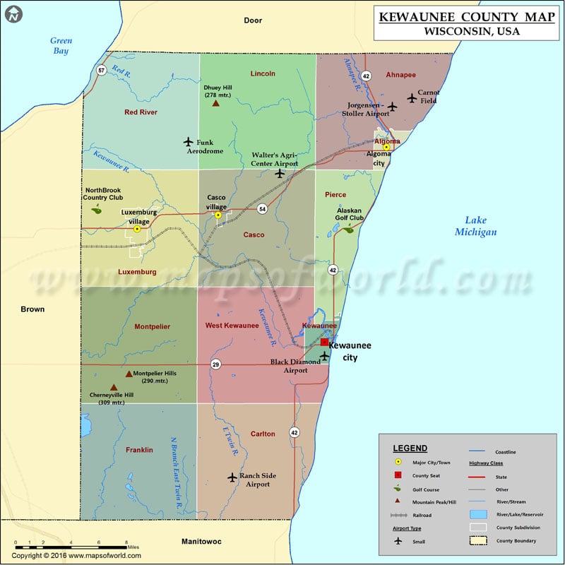 Kewaunee County Map, Wisconsin