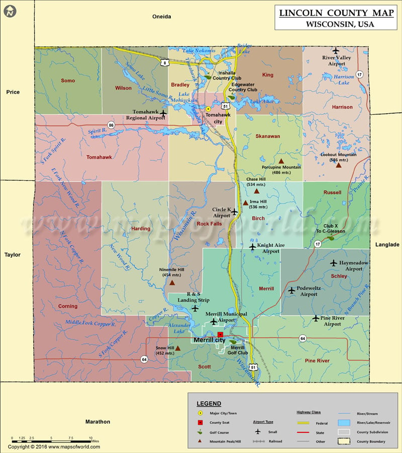 Lincoln County Map, Wisconsin