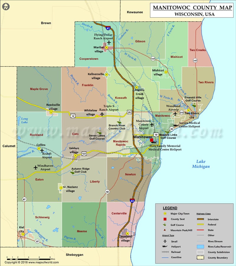 Manitowoc County Map, Wisconsin