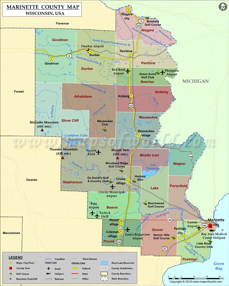 Marinette County Map, Wisconsin
