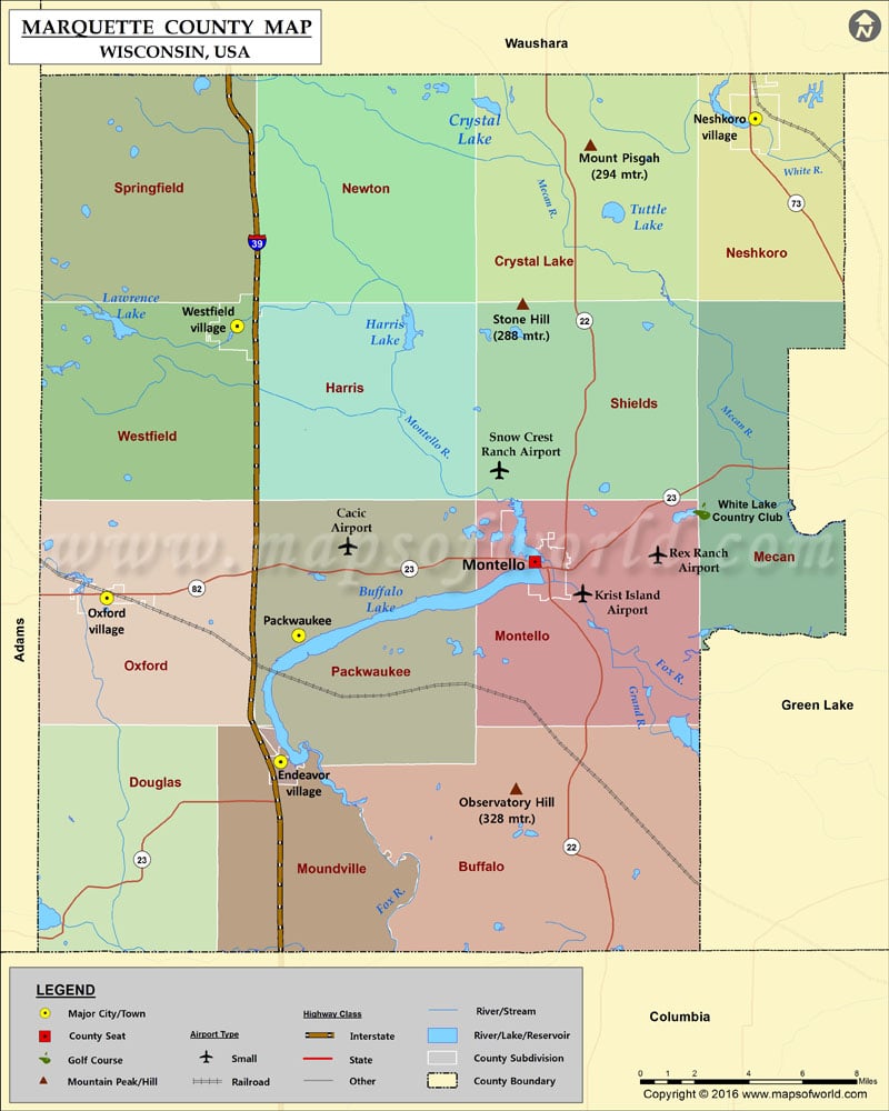 Marquette County Map, Wisconsin