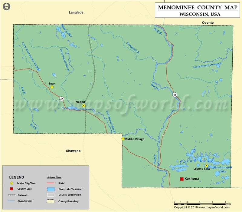 Menominee County Map, Wisconsin