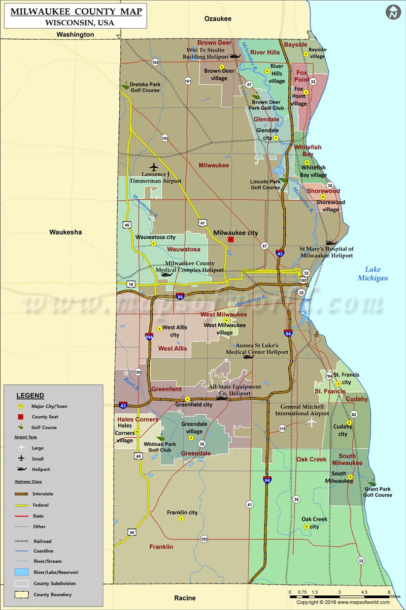 Milwaukee County Map, Wisconsin