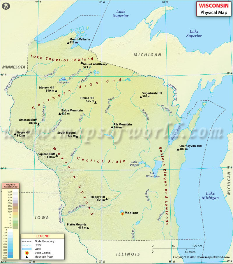 Physical Map of Wisconsin