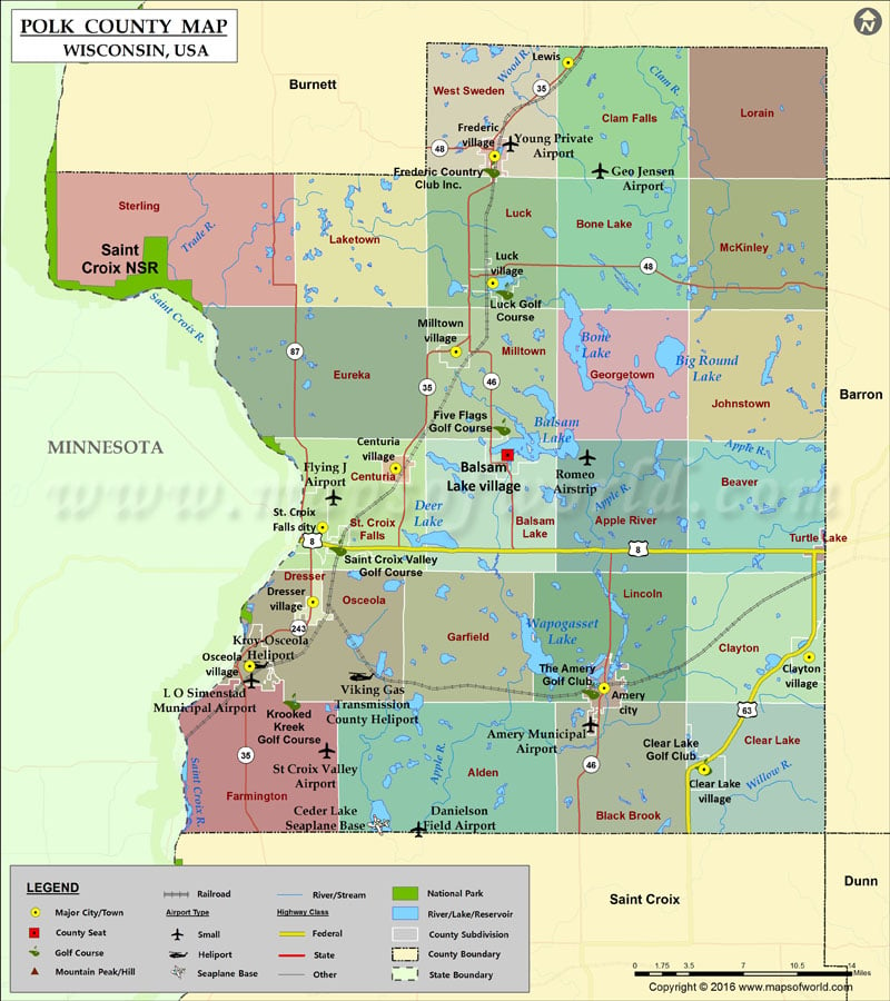 Polk County Map, Wisconsin