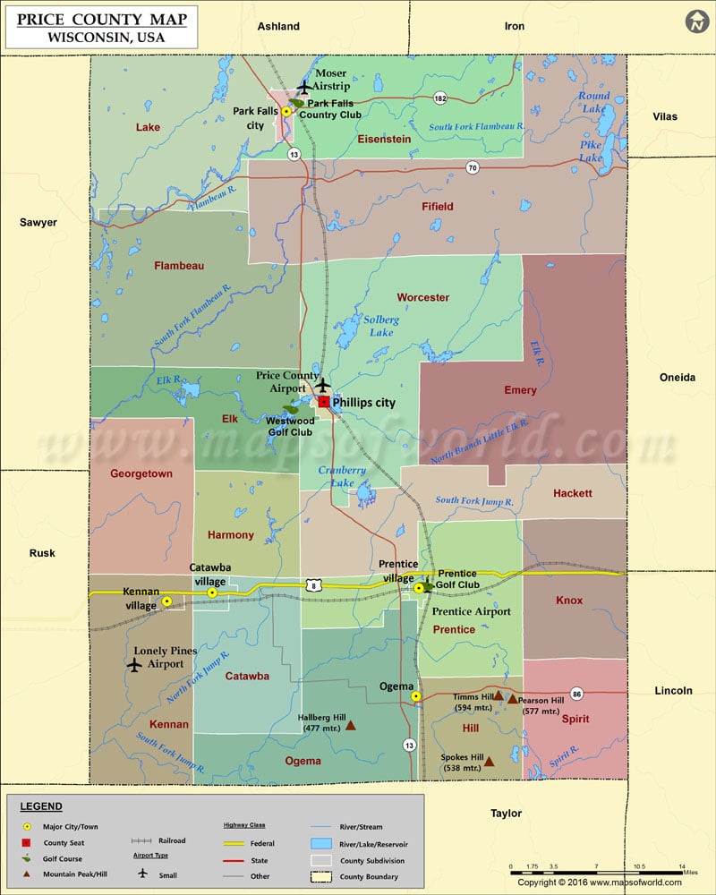 Price County Map, Wisconsin