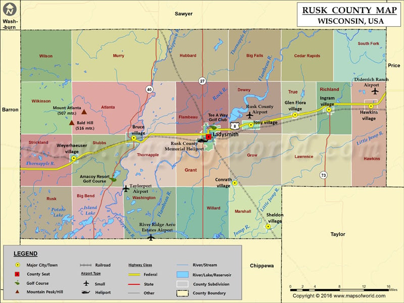 Rusk County Map, Wisconsin