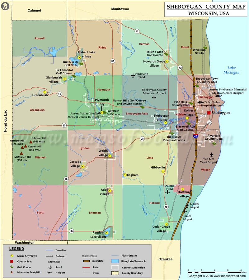 Sheboygan County Map, Wisconsin