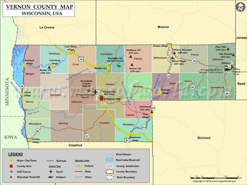 Vernon County Map, Wisconsin