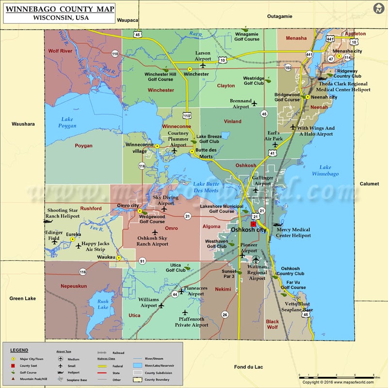 Winnebago County Map, Wisconsin