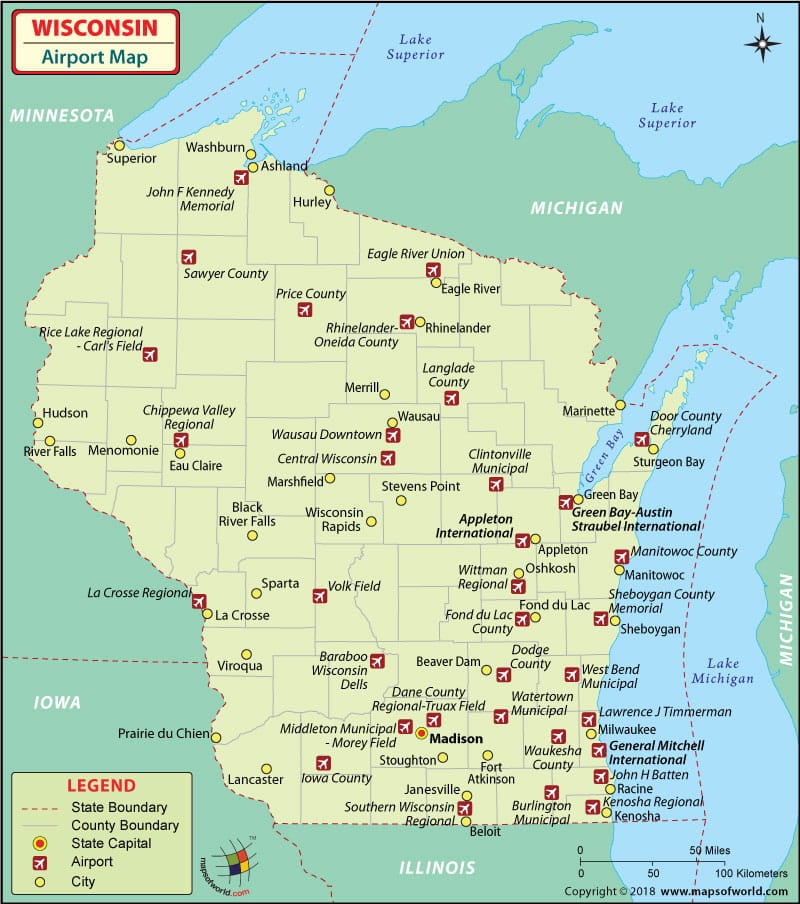 Wisconsin Airports Map