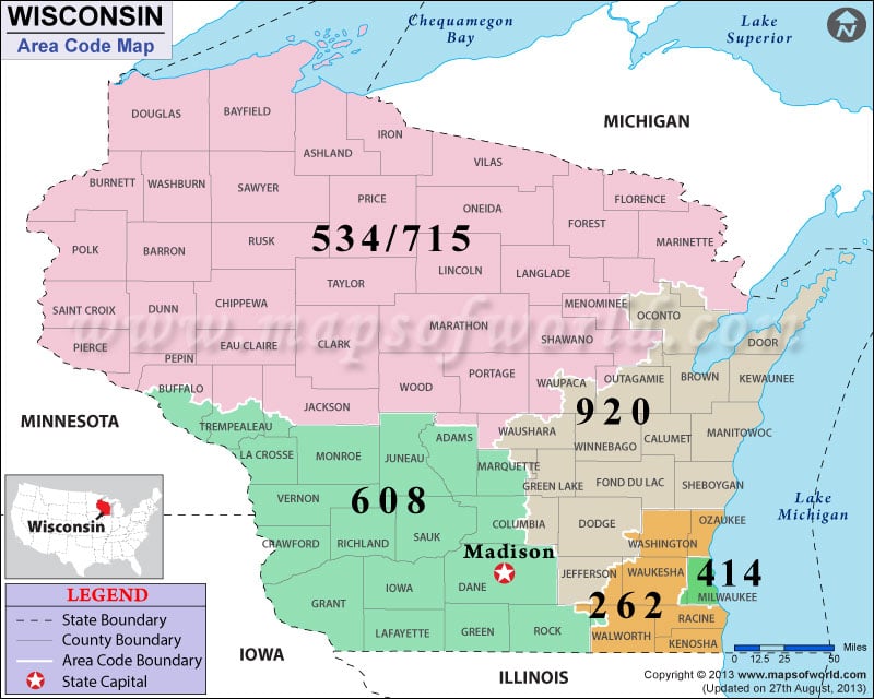 Wisconsin Area Code Maps