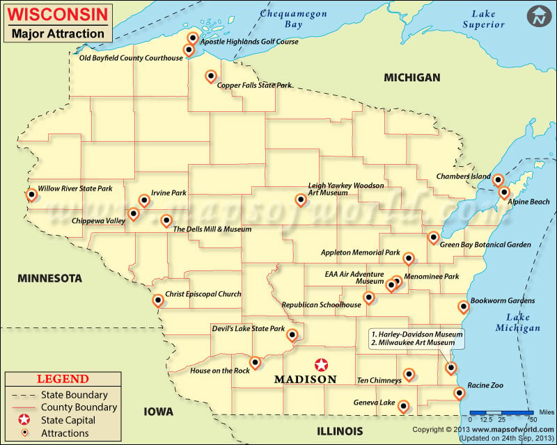 Wisconsin Travel Attractions Map