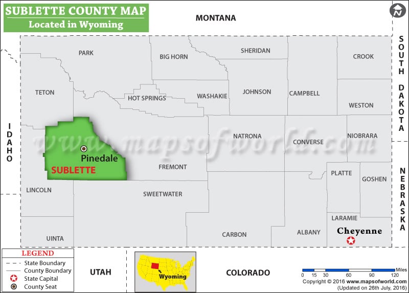Sublette County Map, Wyoming