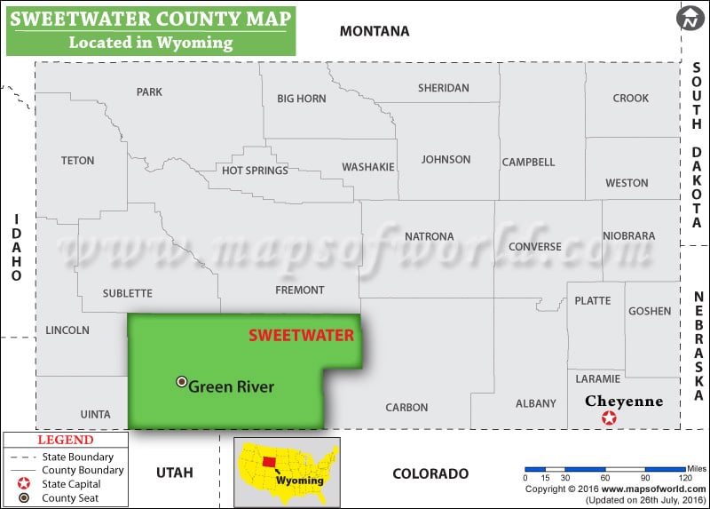 Sweetwater County Map, Wyoming