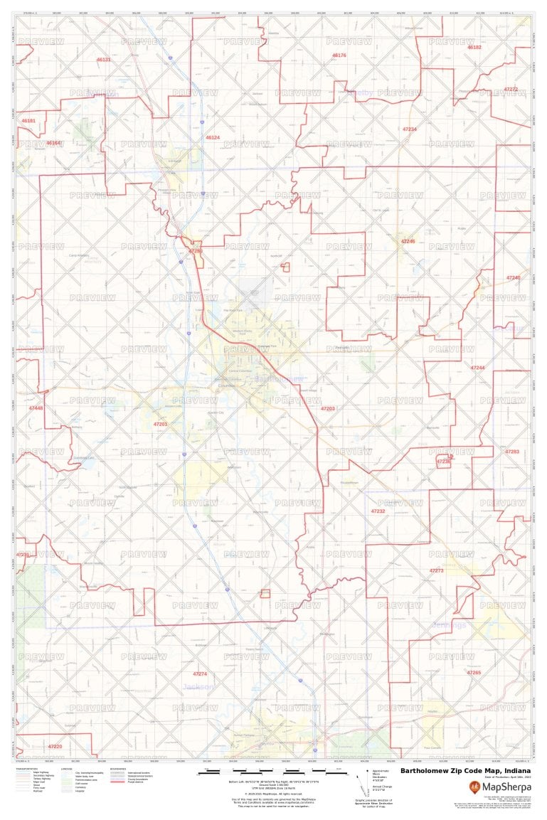 Bartholomew Zip Code Map Indiana 