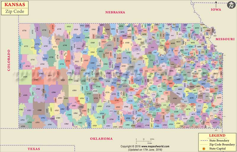 Kansas Zip Code Map, Kansas Postal Code