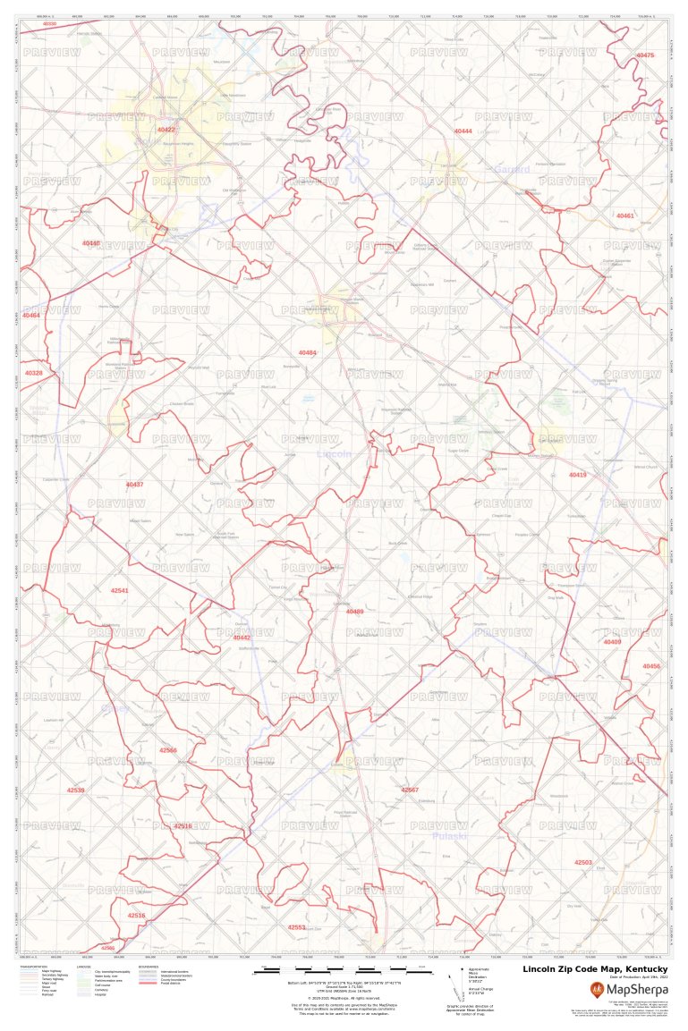 Lincoln Zip Code Map, Kentucky | Lincoln County Zip Codes