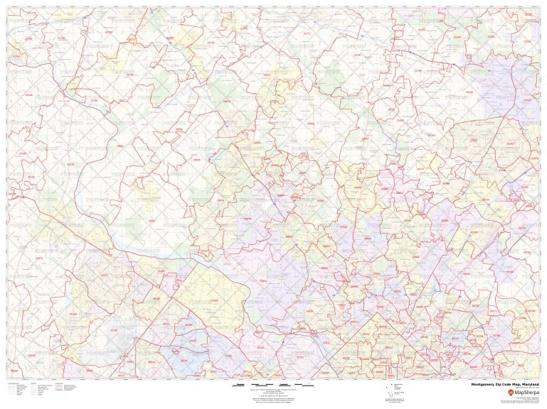 Montgomery Zip Code Map, Maryland Montgomery County Zip Codes