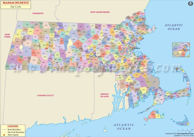 Massachusetts Zip Code Map, Massachusetts Postal Code