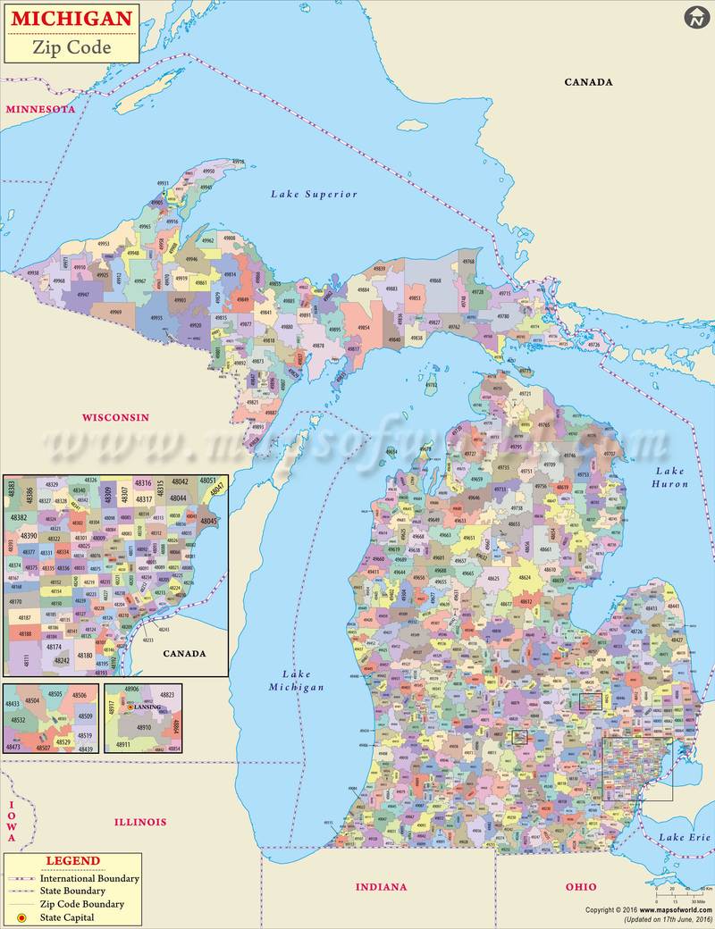 Michigan Zip Codes Michigan Zip Code Map List 5481