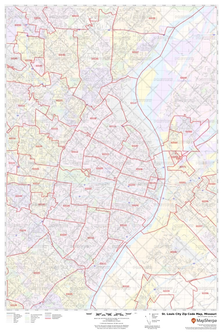 St. Louis City Zip Code Map, Missouri | St. Louis City County Zip Codes