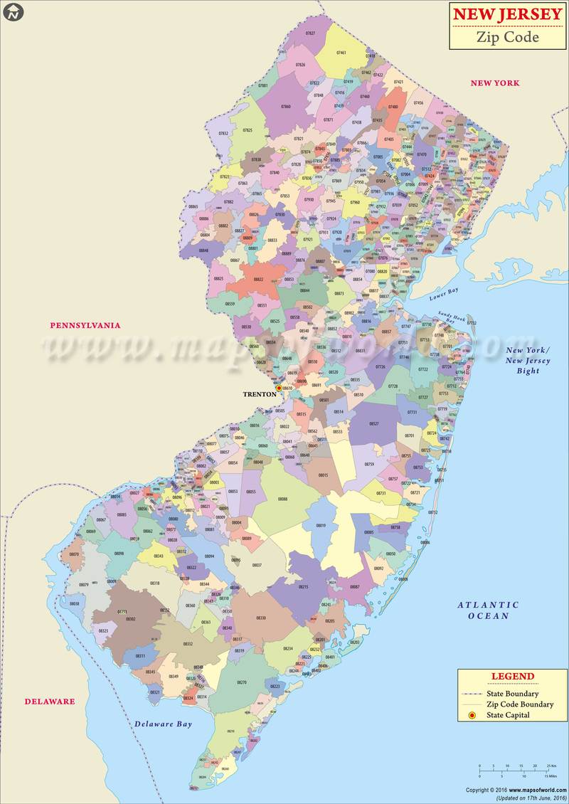 New Jersey Zip Code Map.