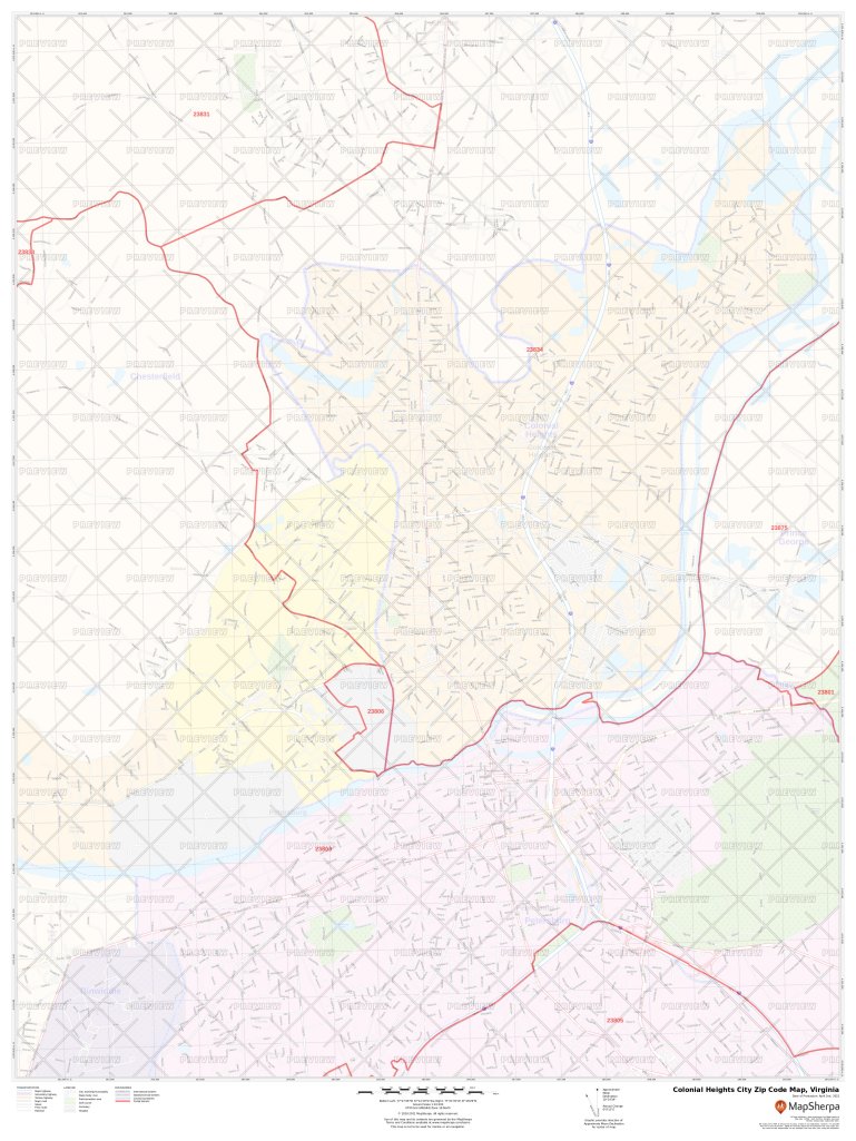 Colonial Heights City Zip Code Map Virginia 