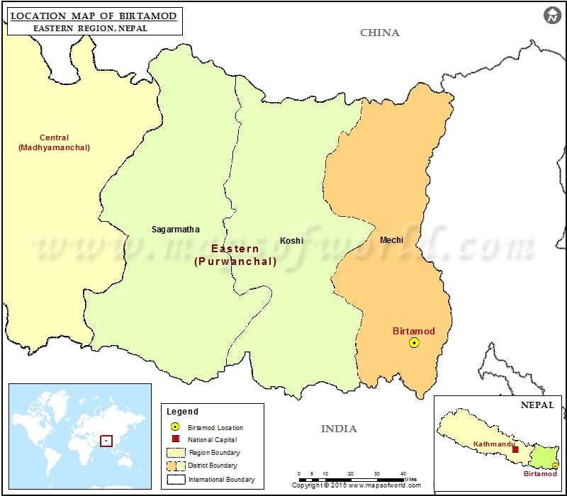 Map showing where is Birtamod located in the Nepal. 