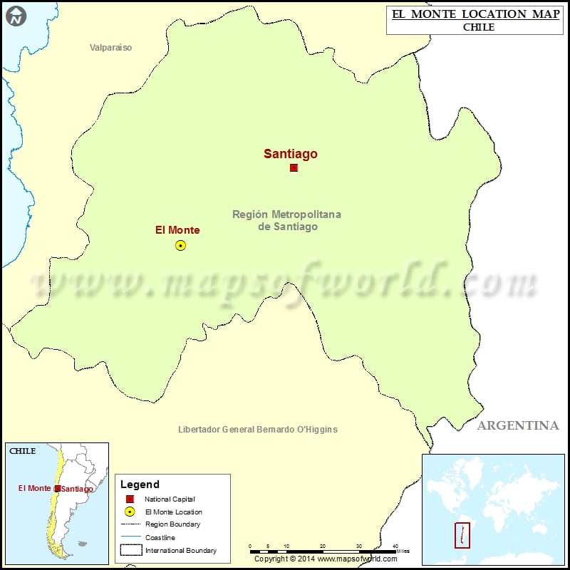 Where is El Monte| Location of El Monte in Chile Map