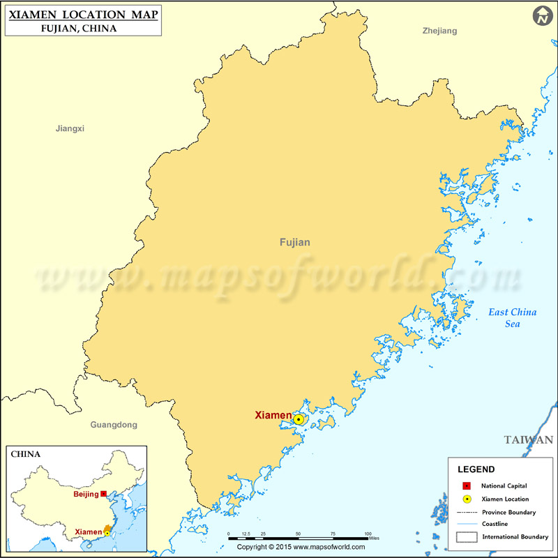 Where is Xiamen Located, Location of Xiamen in China Map