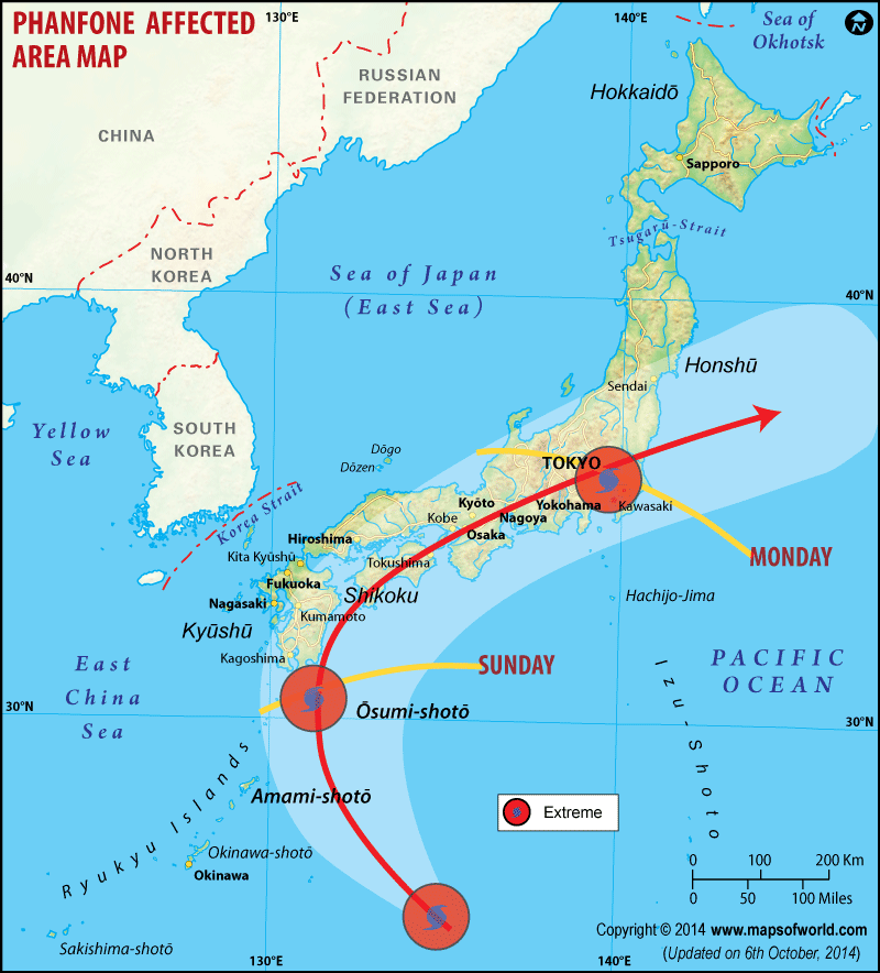 Map of Areas Affected by Typhoon Phanfone, Phanfone Path Map, Japan ...