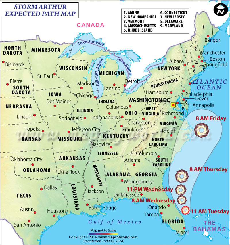 Category-2 Hurricane Arthur Expected Path Map | World News