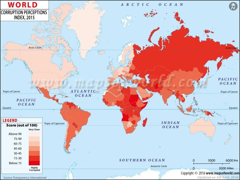 Map showing Most Corrupt Countries in the World