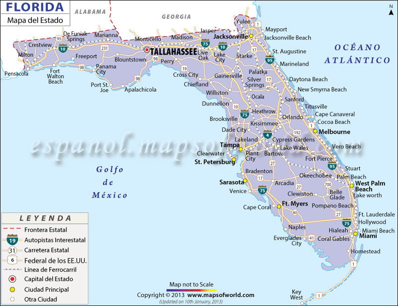 Mapa del Estado de Florida - Estado Unidos de America