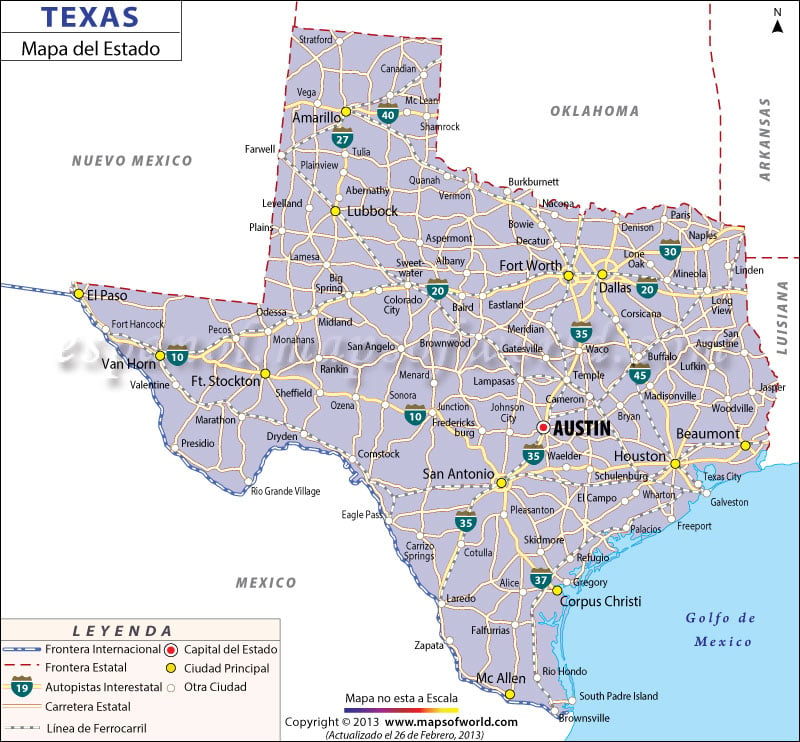 Mapa De Las Ciudades De Texas. 