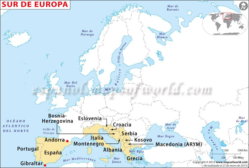 mapa del sur de europa Europa del Sur Mapa