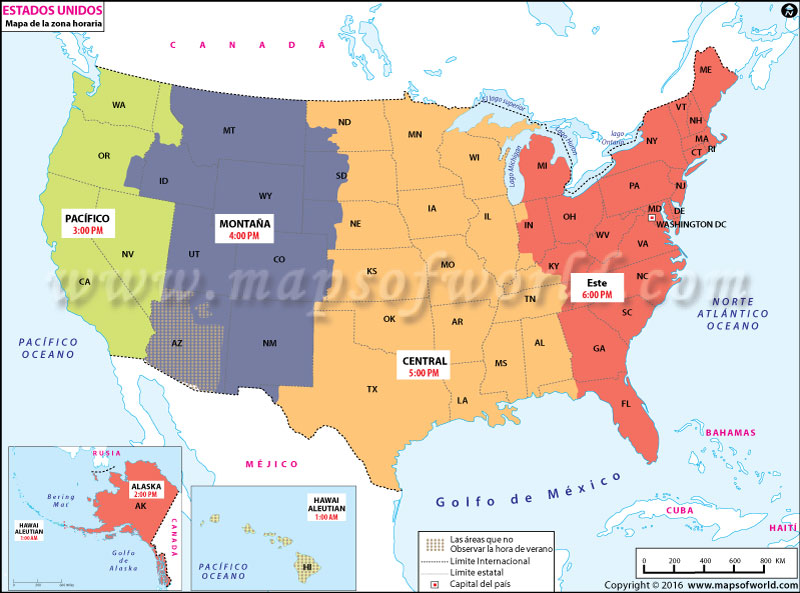 Mapa Politico Dos Eua Com Fusos Horarios