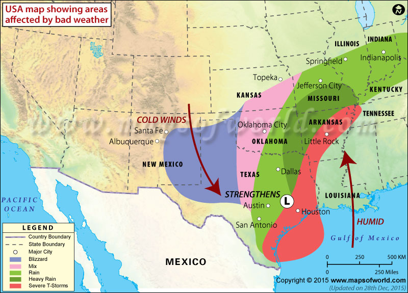 Areas affected by storm in USA