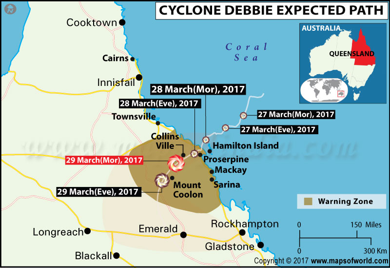 Cyclone Debbie Tracking Map